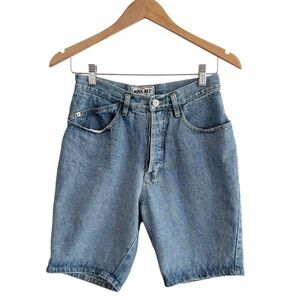 Vintage Cotton Ramie High Rise Long Button Fly Denim Bermuda Shorts